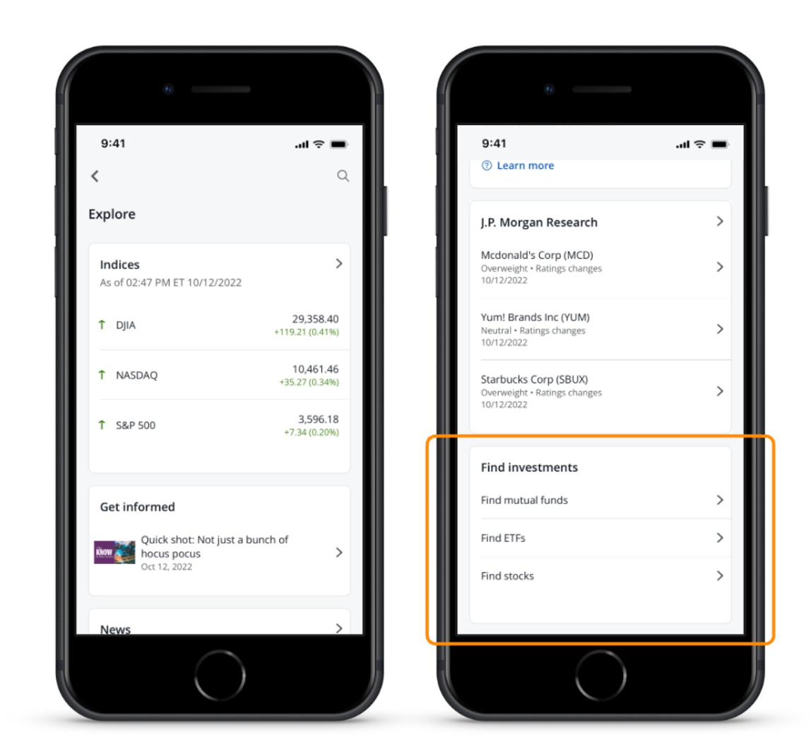 The old 'Find Investments' tile and screener landing experience