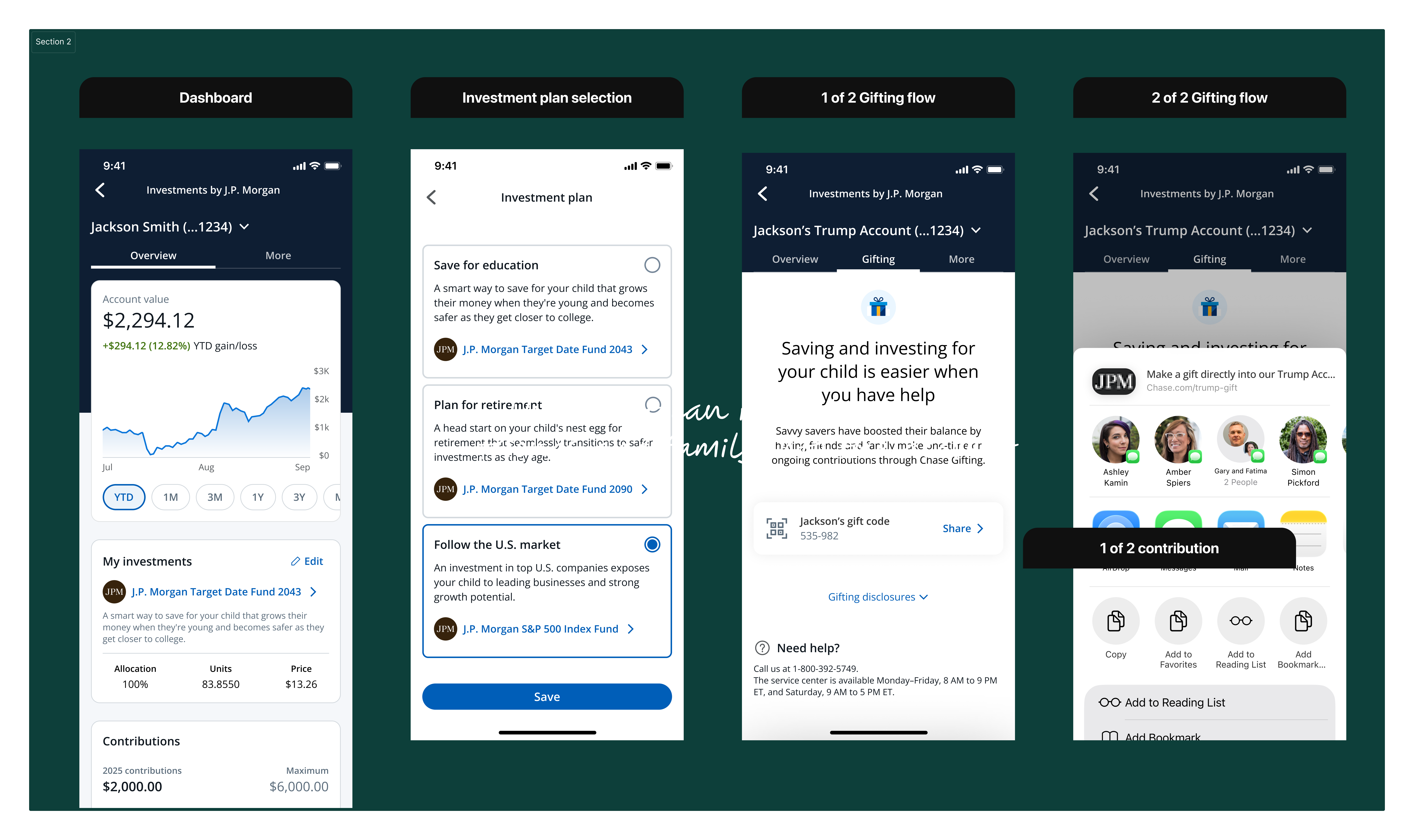 Gifting feature showing gift code and sharing flow