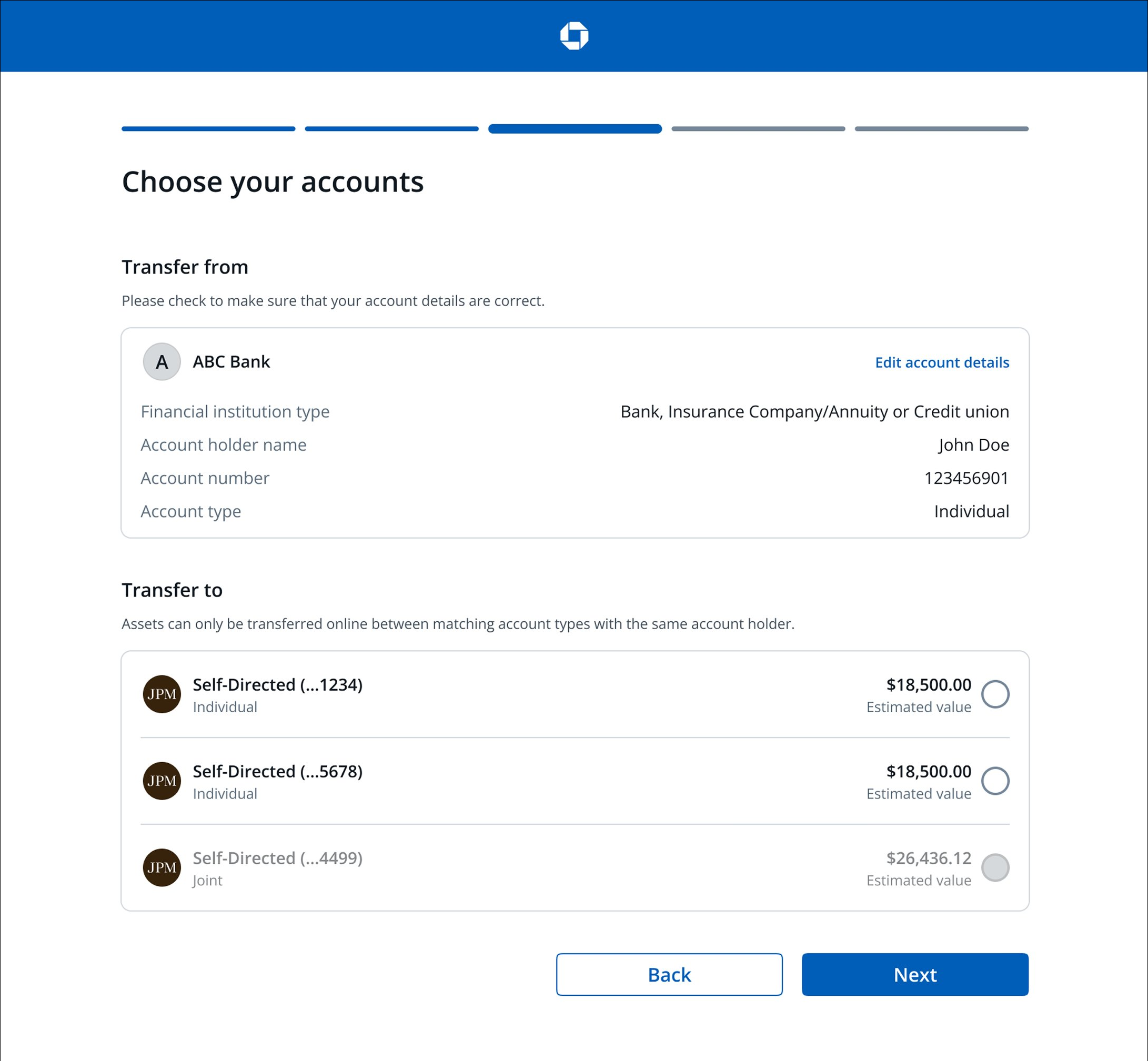 New Choose your accounts screen with details pre-filled by AI from the uploaded statement